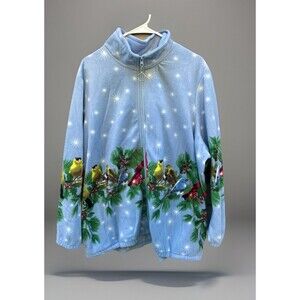 Vtg Blair 90s Women’s Granny Fleece Holiday Bird Cardigan Zip Sweater Jacket 3X